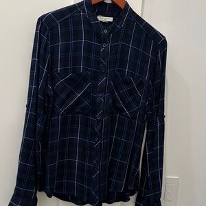 beachlunchlounge Navy and Blue Plaid Flannel Button-Down Shirt
